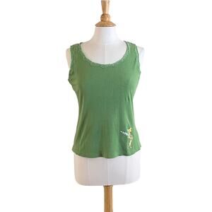 Disney Light Green Tank Top Lace Trim, Tinkerbell, Rhinestones, Size M